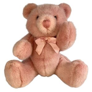 Vintage Dakin Teddy Bear Pink Mauve Jointed Stuffed Animal Plush 1989 14” Soft